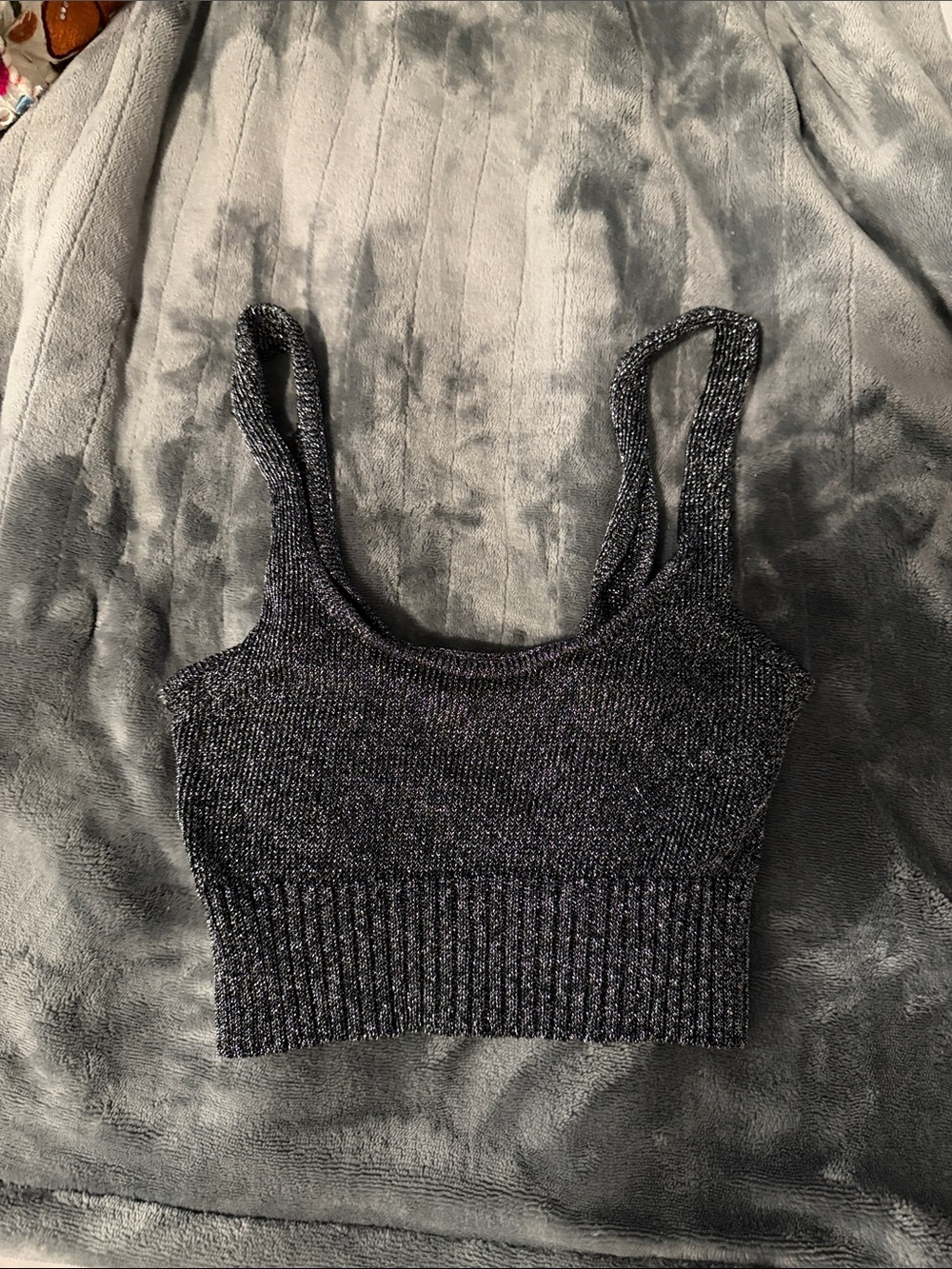 Bershka Metallic Black Knit Crop Top